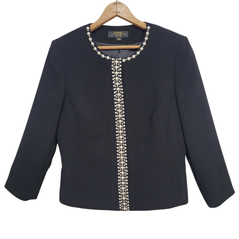 Tahari Luxe Tailored Blazer With Pearl Embellishments Size 8 Old Money Business